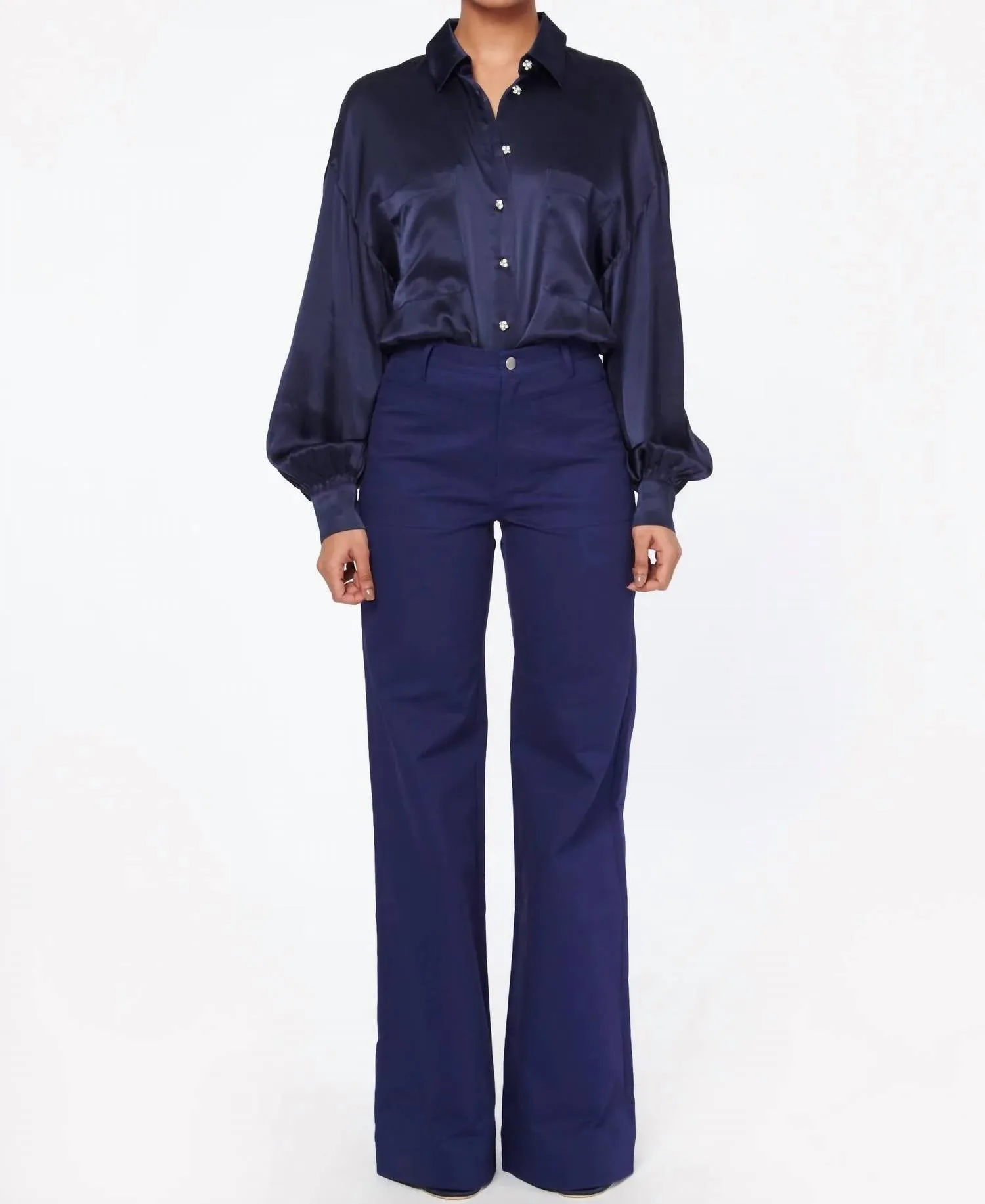Belkis Charmeuse Bodysuit In Navy