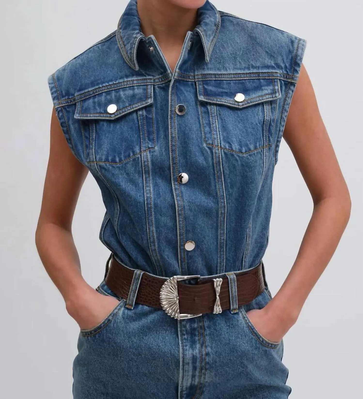 Carlyle Bodysuit In Lightwash Blue Denim