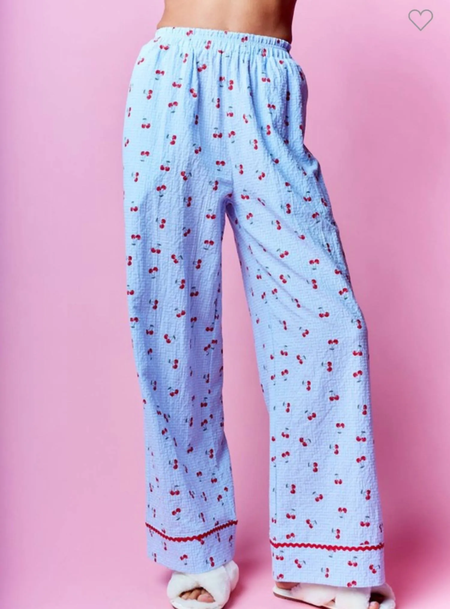 Cherry Heart Pajama Setset In Blue