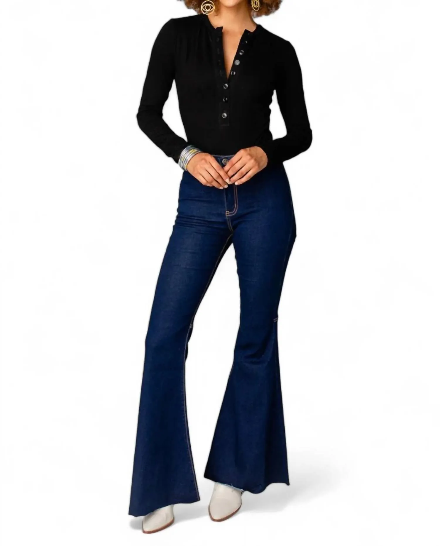 Ivy Henley Button Front Bodysuit In Black