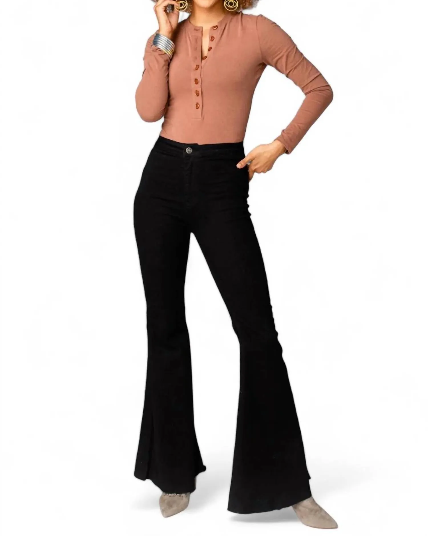 Ivy Henley Button Front Bodysuit In Brown