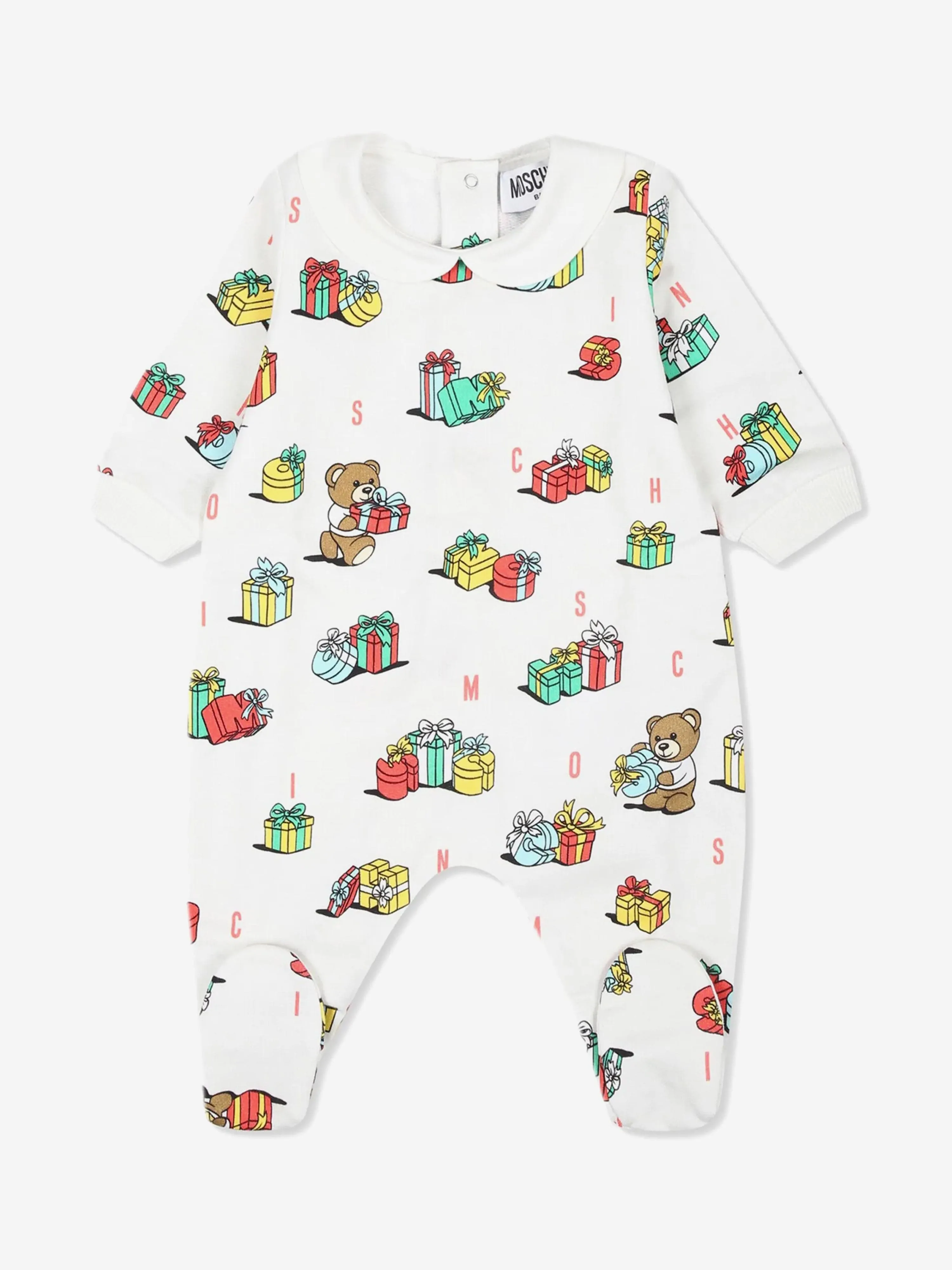 Moschino Baby Xmas Bear Babygrow and Hat Gift Set in Ivory