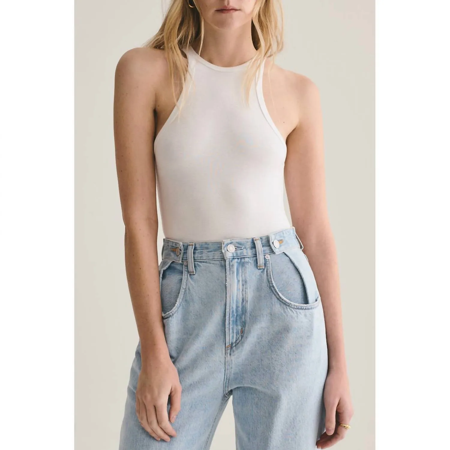 Rianne High Neck Racerback Bodysuit In White