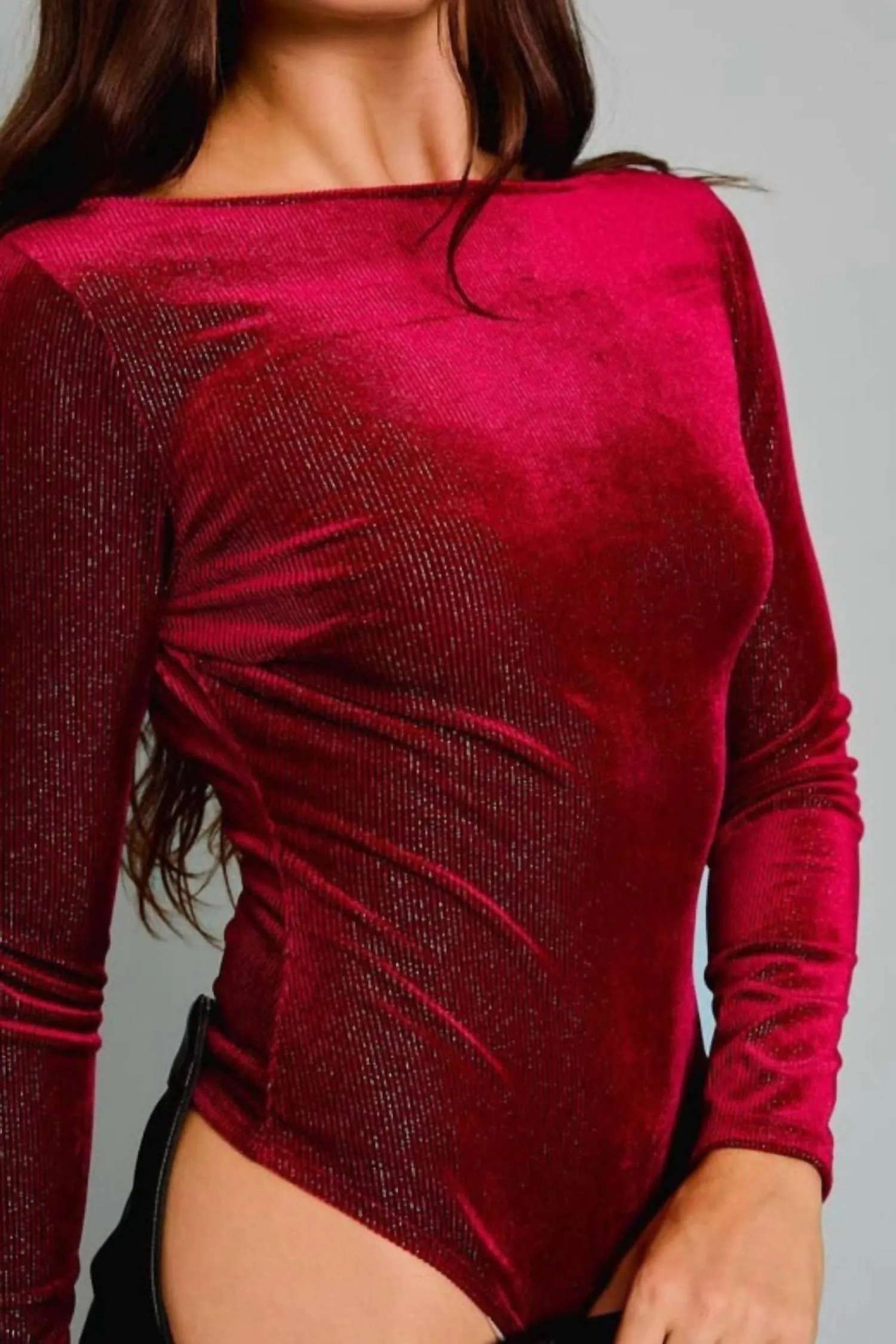 Scoop Back Longsleeve Bodysuit In Crimson