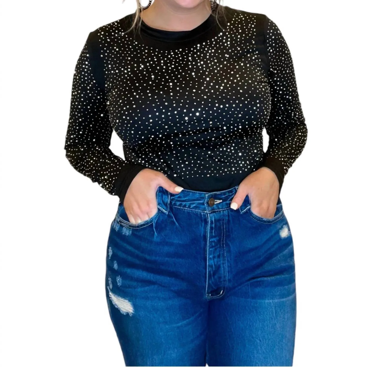 Show Stoppin' Rhinestone Bodysuit In Black