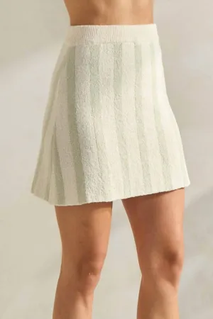 Striped Terry Sweater Skirt In Sage/ivory