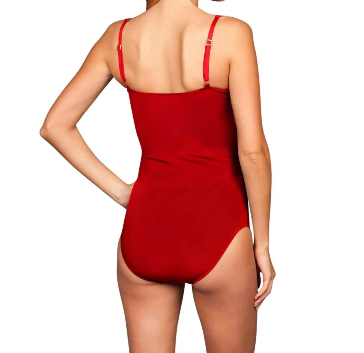 Twist Front Underwire One Piece Swimsuit In Red