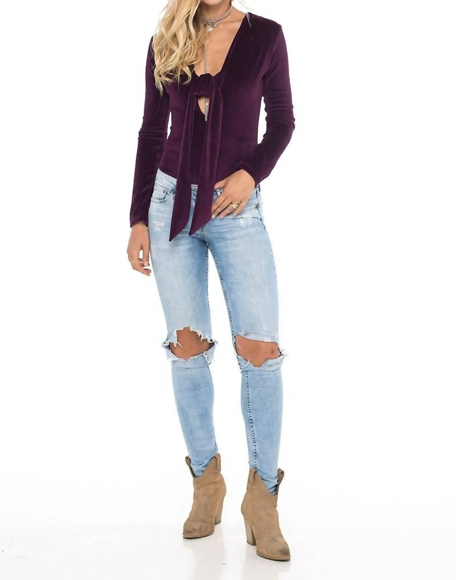Velour Bodysuit In Wine