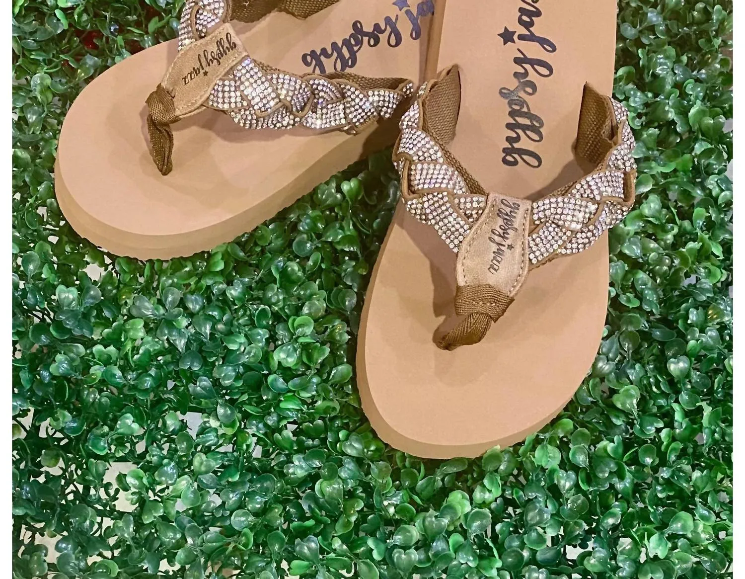 Women's Rhinestone Braided Flip-Flops In Brown